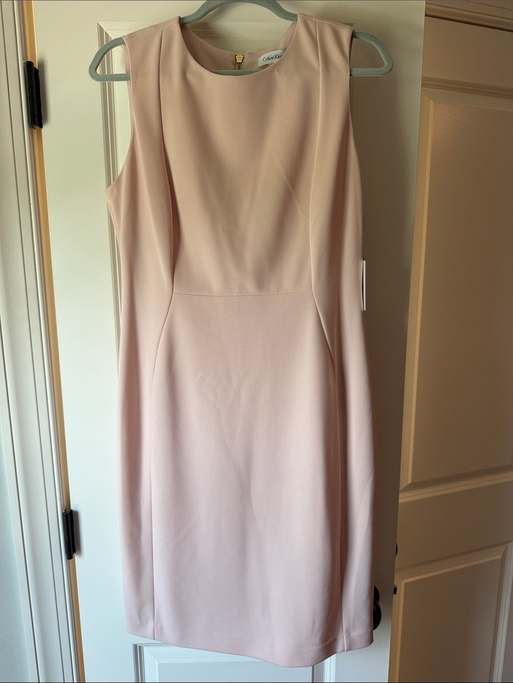 Calvin Klein Sleeveless Midi Sheath Dress in Blush Pink